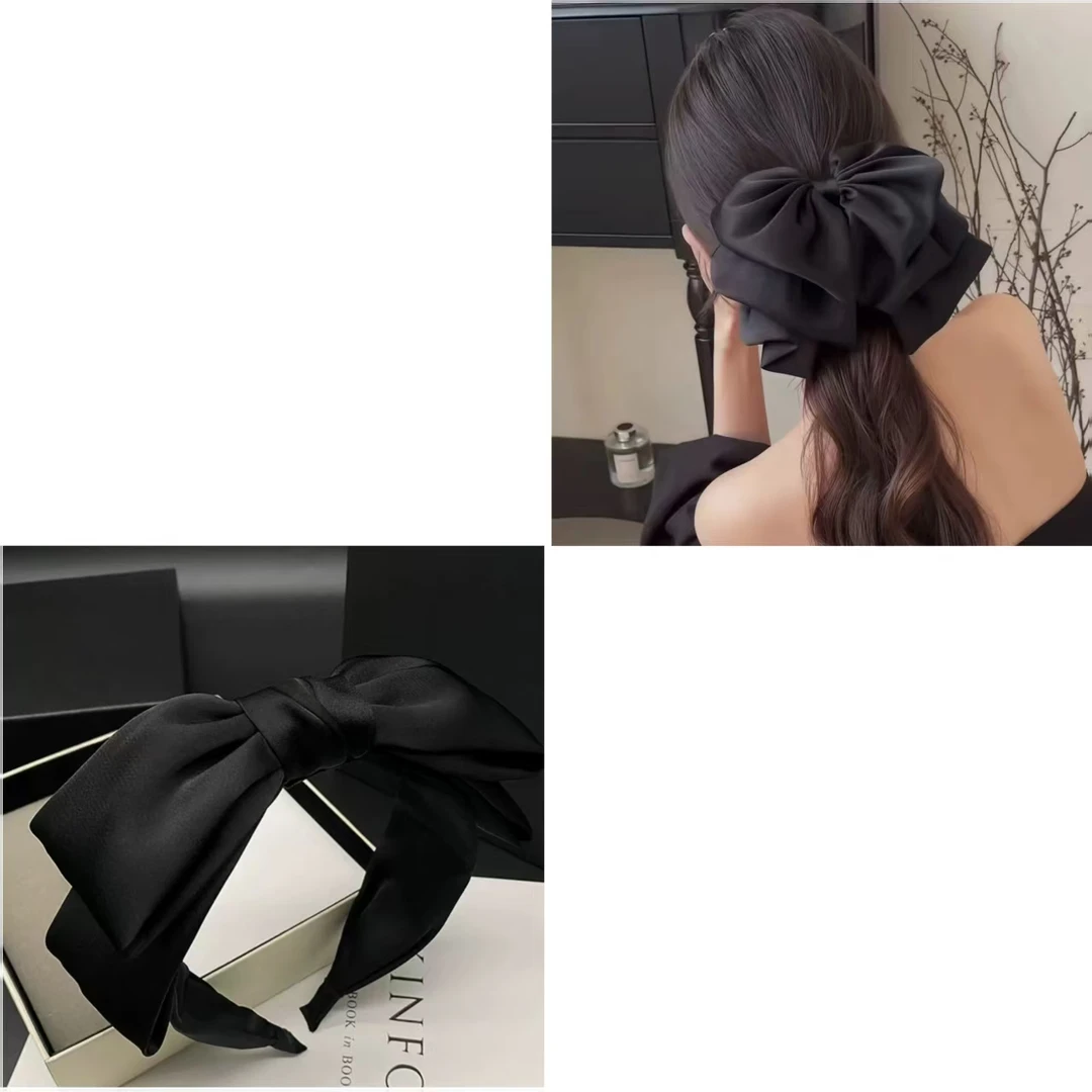两个装法式高级感蝴蝶结抓夹后脑勺缎面半扎发夹头饰2425+1398