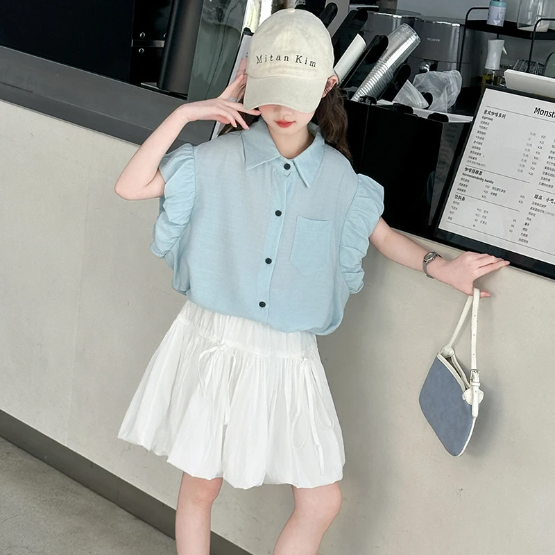 女孩套装夏季童装2025新款女孩中大童休闲夏装洋气花苞裙子两件套