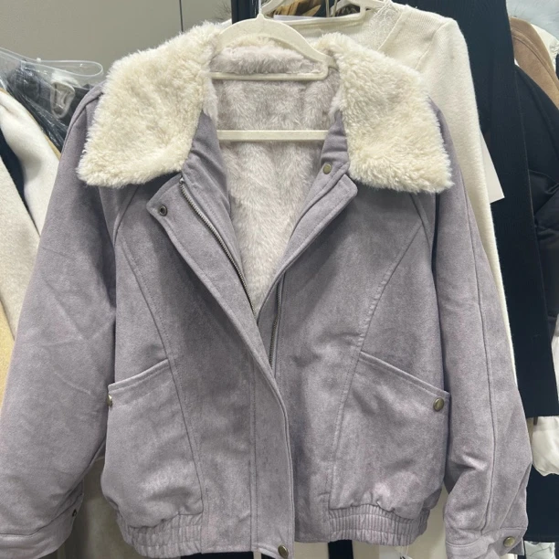 越野兔 紫色仿皮毛一体保暖外套8652