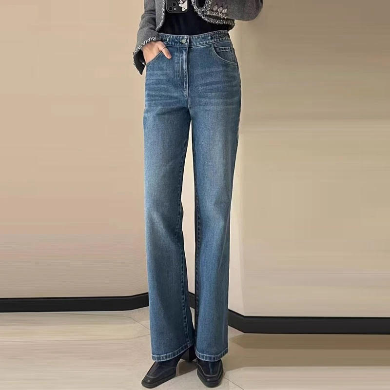 [商场同款]2025女装春秋新款气质时尚百搭链条拼接休闲直筒牛仔裤