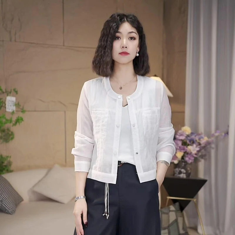 韩系简约短款防晒上衣2025夏季新款时尚气质洋气宽松显瘦圆领外套