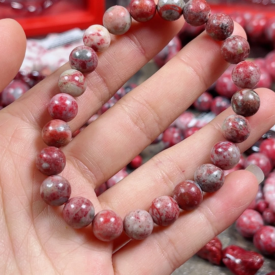 天然辰砂原石手串卡8+