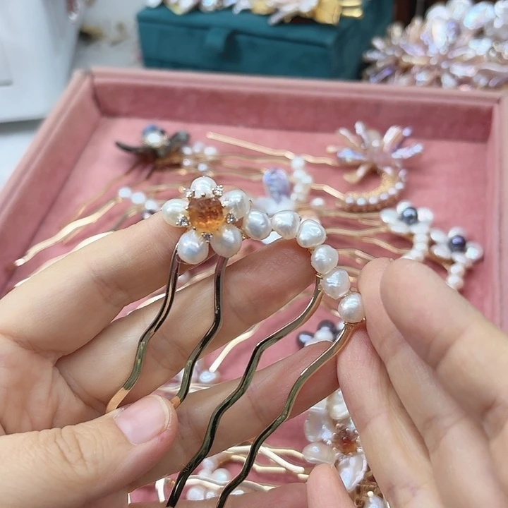 淡水珍珠发饰银S925镶嵌