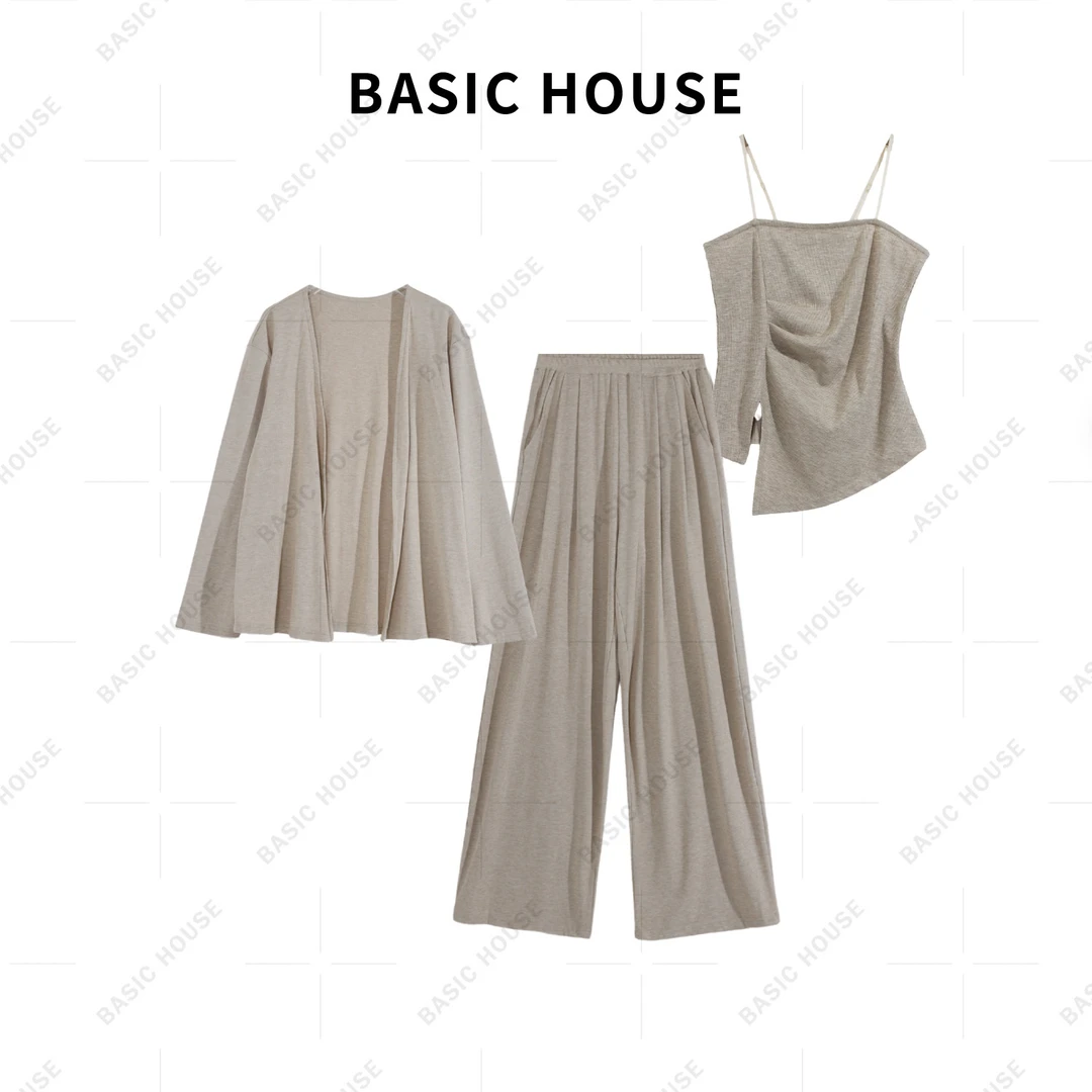 Basic House/百家好秋季时尚吊带开衫长裤休闲套装B1385B5HI42