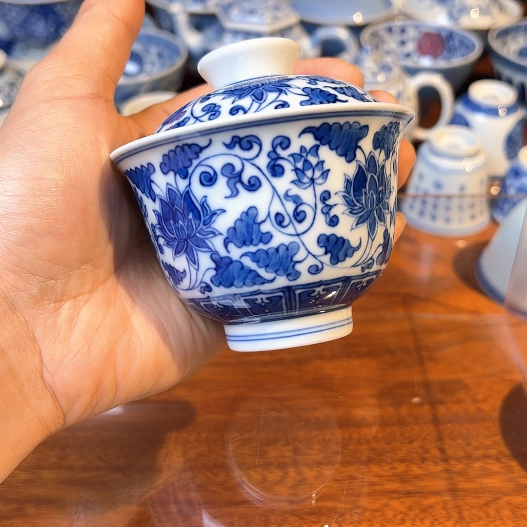 载物堂青花瑕疵盖碗不合缝