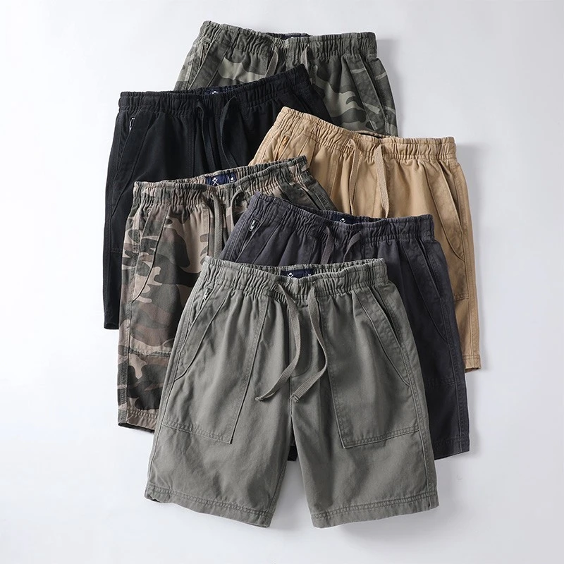 Npkp Couture官方正品/咔叽复古男士松紧短裤男潮牌纯棉水洗中裤