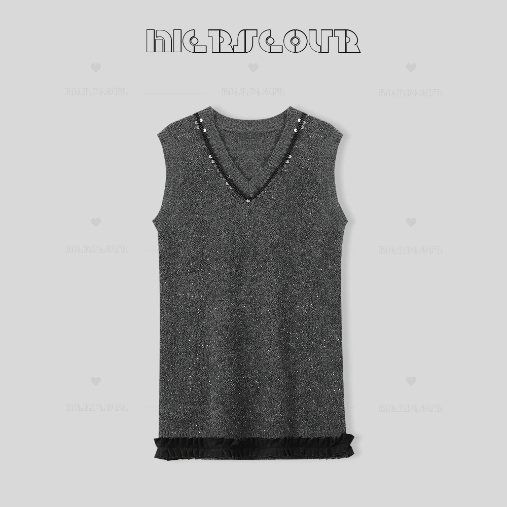 冬季新款简约V领细闪针织无袖连衣裙16852