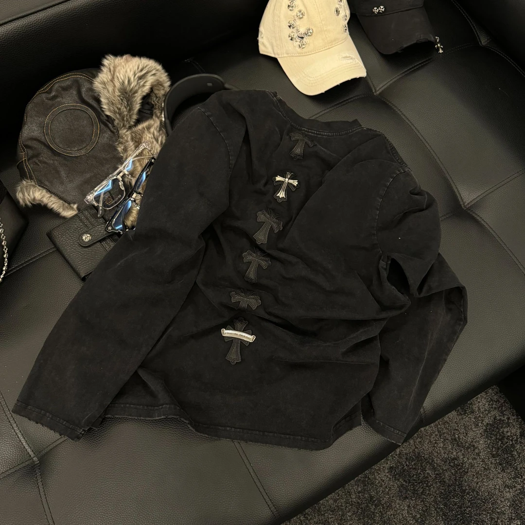 Rebornmoi【vivi老板娘】重磅水洗小皮标刺绣棉T卫衣男女同款WY294