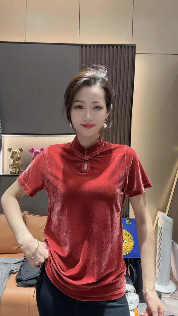 (飒爽推荐)国风丝绒半袖23120