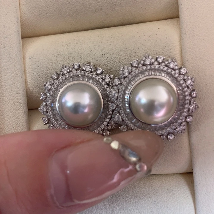 银S925镶嵌耳饰海水珍珠