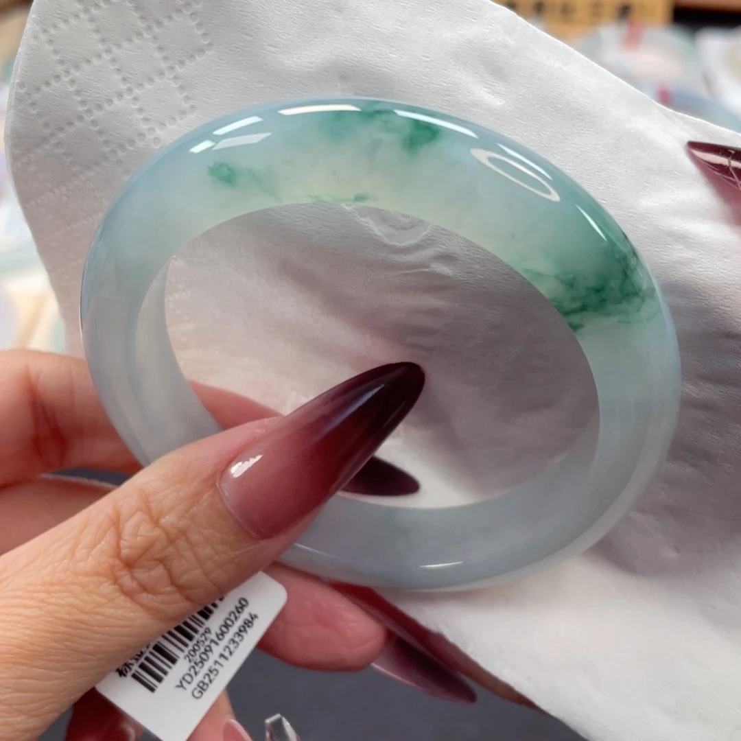 未镶嵌手镯翡翠48号55.8种老胶润蓝底飘兰花高贵典雅