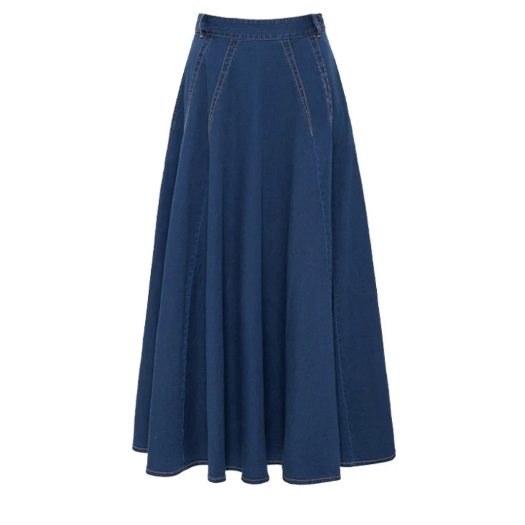 春夏新款气质复古百搭中长款A字牛仔半身裙 520017