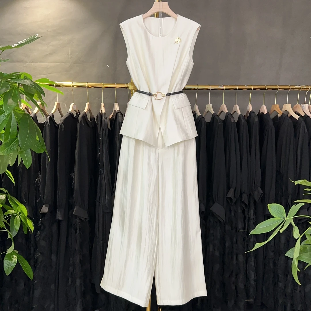 〈纪朵研〉0951夏新时尚洋气显瘦高级感无袖马甲阔腿裤两件套女