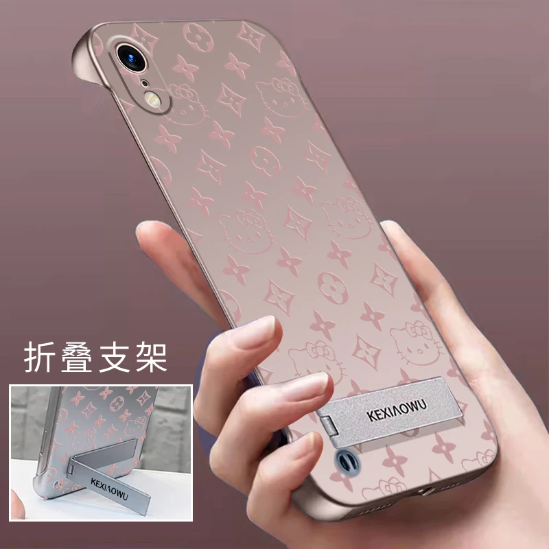 适用苹果XR手机壳无边框折叠超薄壳卡通支架可爱散热防摔保护套