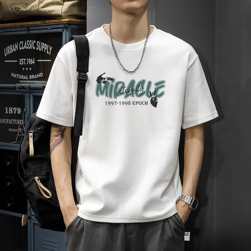 短袖男生夏季t恤新款美式潮流半袖宽松重磅纯棉上衣体恤男款男士