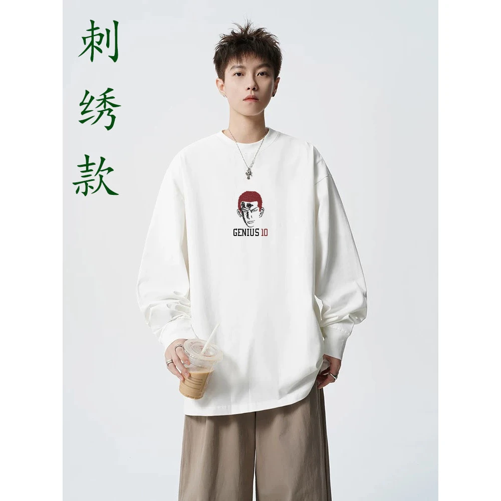 100%美式重磅圆领卫衣男女款螺口长袖刺绣款无帽潮牌长袖情侣上衣