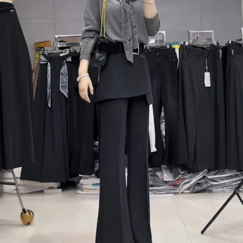 2025秋季新款纯色简约窄版微喇裤子大码女装高腰显瘦弹力休闲裤裙