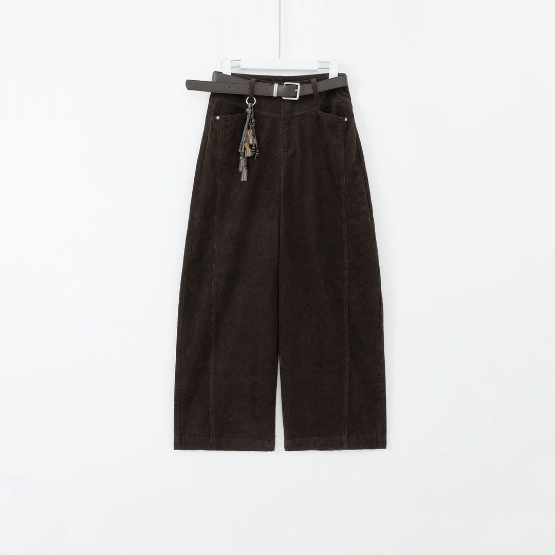 几里与麻 港风复古灯芯绒配腰带弯刀裤 裤长104 2090963