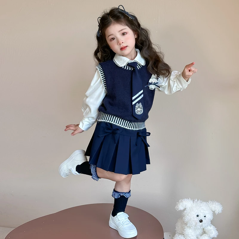女童学院风套装秋装新款儿童拉布布毛衣马甲洋气小女孩韩版三件套