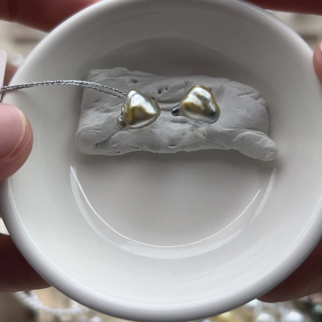 银S925镶嵌耳饰海水珍珠海水金珠keshi素钉