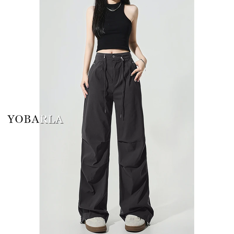 【新年宠粉】美式工装裤女秋季大码显瘦高腰阔腿休闲裤YBL-3012