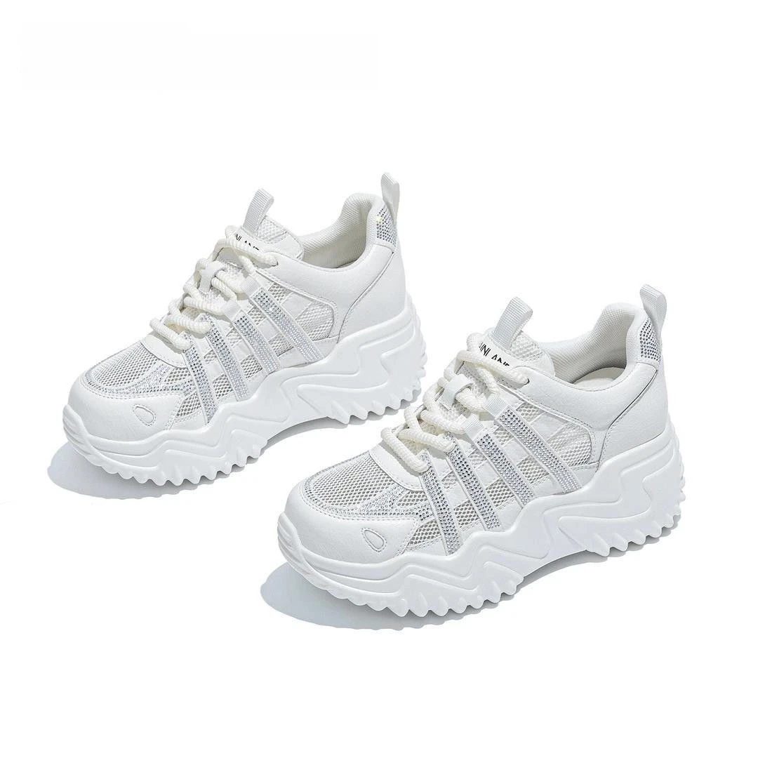 2025新款爆款百搭厚底运动鞋女夏季休闲透气增高老爹鞋显脚小