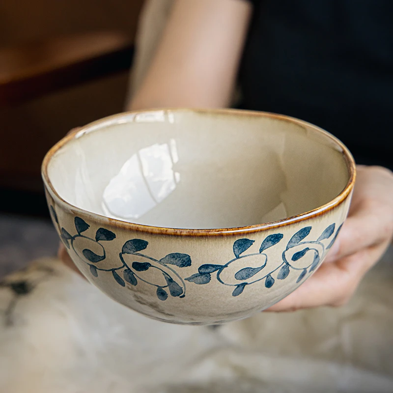 小悠家 漂亮的碗中古brunch碗不规则面碗水果碗加厚陶瓷米饭碗