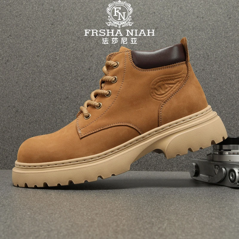 法莎尼亚美式马丁靴男款2025新款真皮高帮工装靴厚底大黄靴复古全