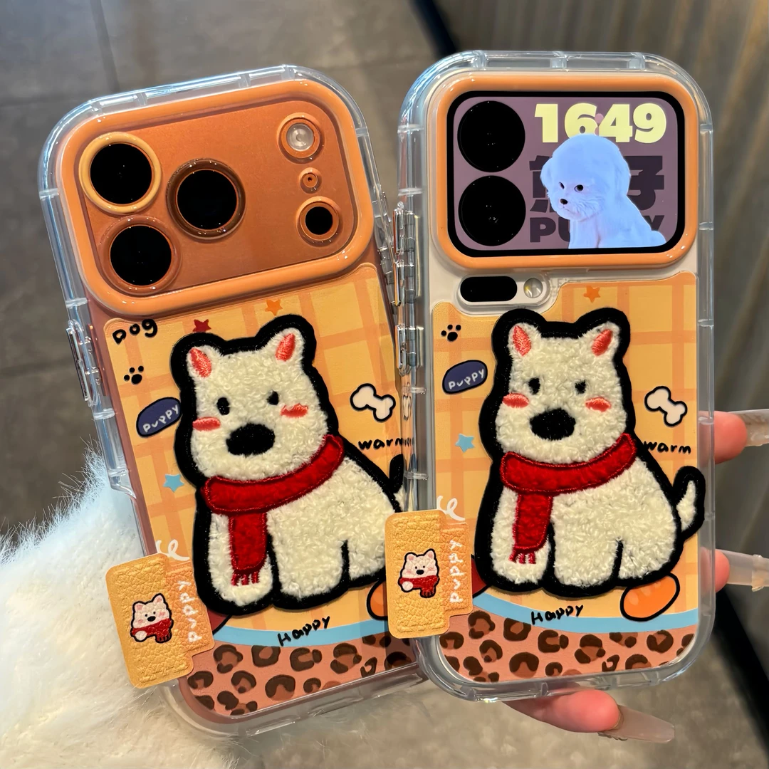 豹纹拼接西高地刺绣标签适用苹果17/16手机壳14华为vivoppo小米15