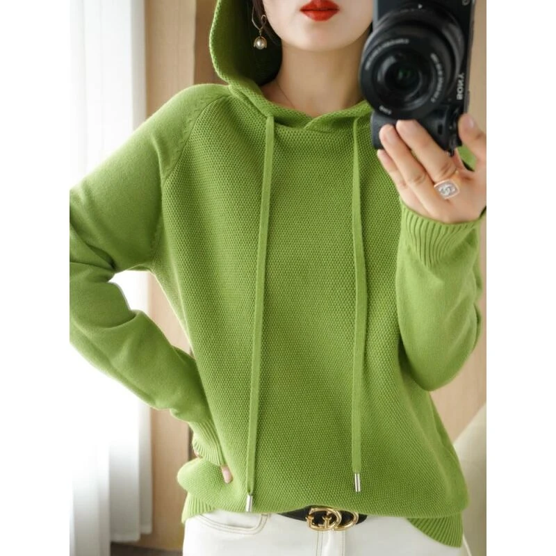 （减龄百搭 显瘦藏肉）气质连帽桂花针卫衣套头衫