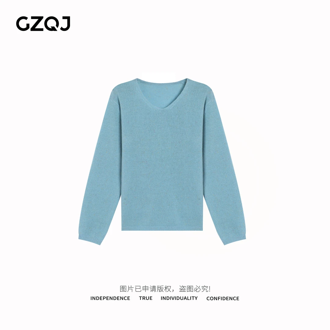 广州琴姐【月河星沙】100绵羊毛衫保暖亮片V领套头毛衣针织衫女0171