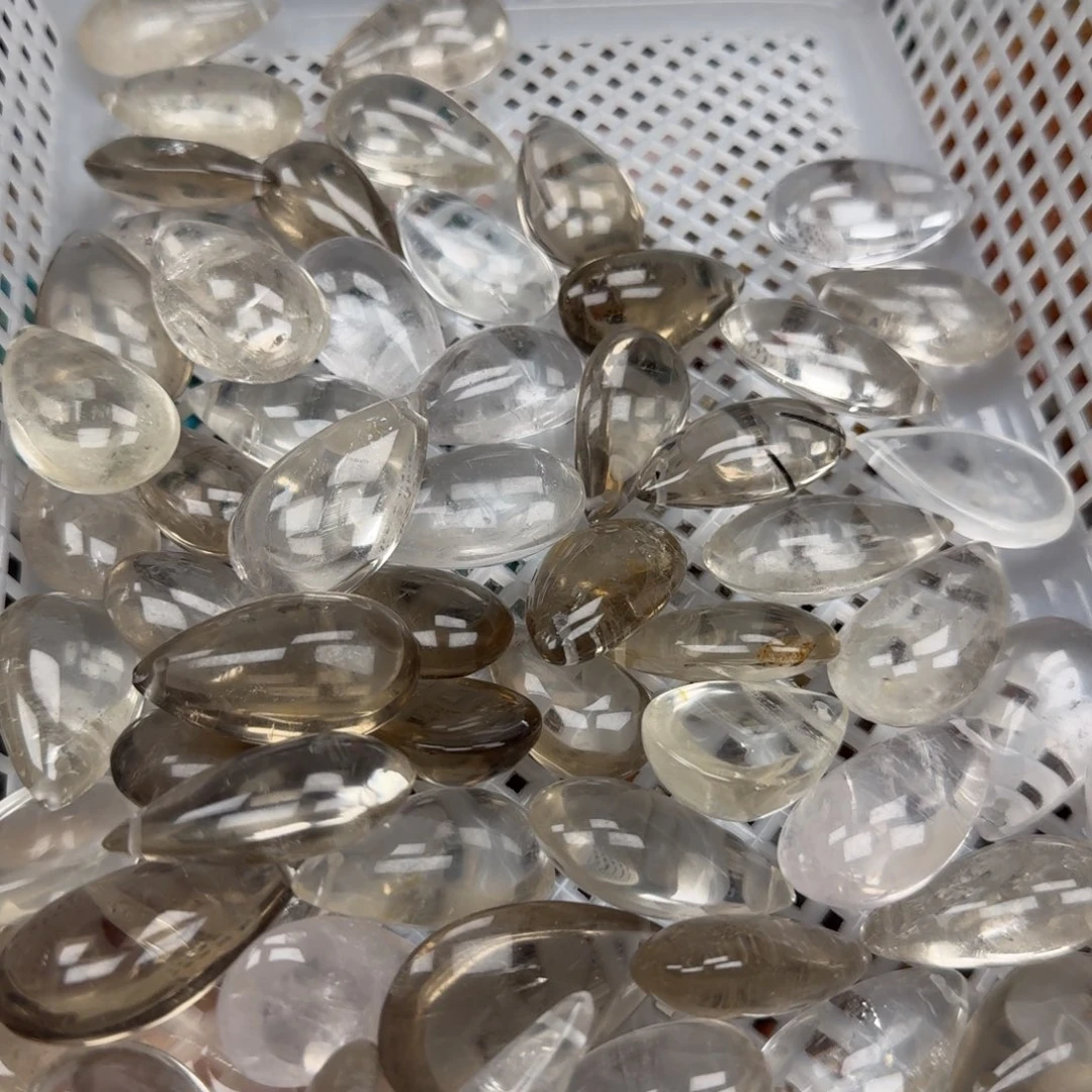 水晶珠宝半成品未镶嵌茶白晶大水滴一颗