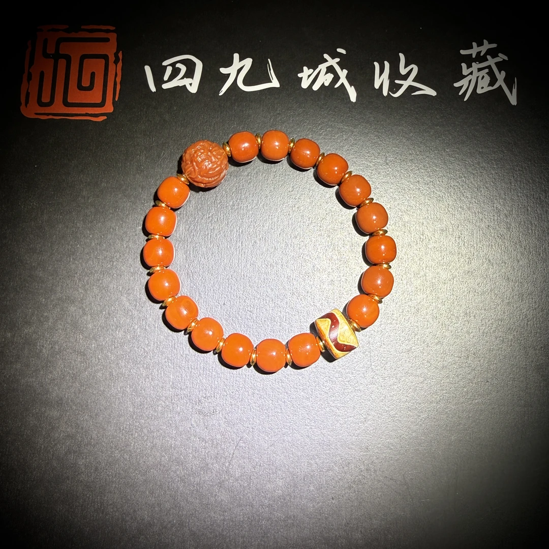 四九城收藏甄选天珠玛瑙手串9左右老型大龙珠红肉虎牙gsj0450