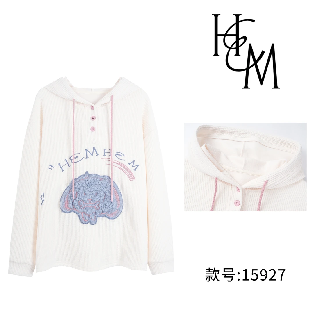 HUIERMAN/慧尔曼时尚百搭秋冬日系宽松极简奶油风连帽卫衣【15927】