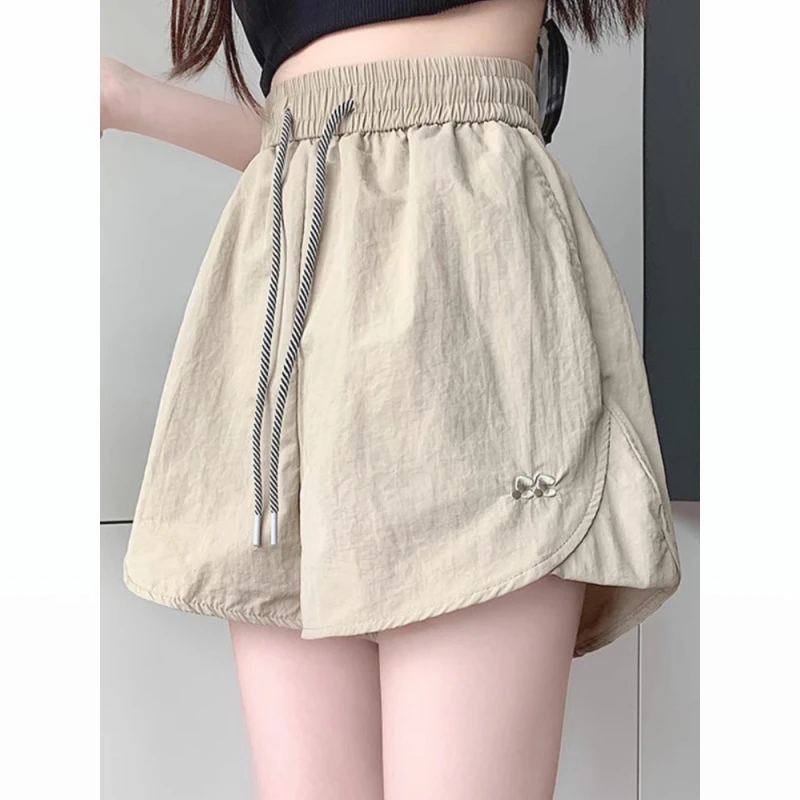 冰丝薄款速干阔腿短裤女夏季新款大码休闲瑜伽热裤工装运动裤子潮