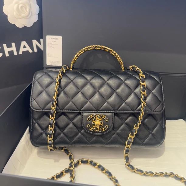 全新未使用 Chanel/香奈儿 黑金24c水钻手柄 mini 23cm 斜挎包