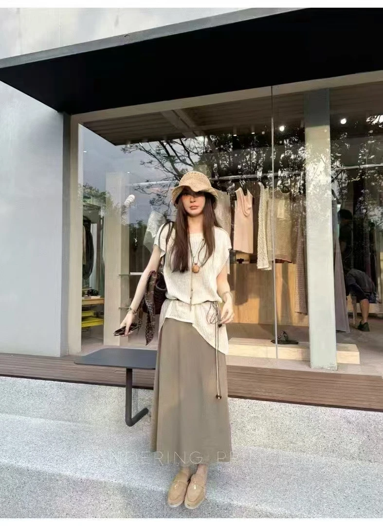 大码胖MM时尚套装老钱风幂式穿搭针织衫+无袖连衣裙+腰带三件套