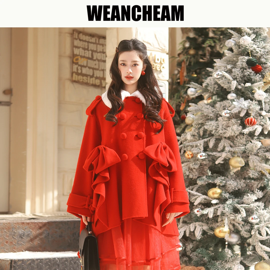 WEANCHEAM未未姆秋冬女装圣诞系列蝴蝶结结构双面呢W16QDT066