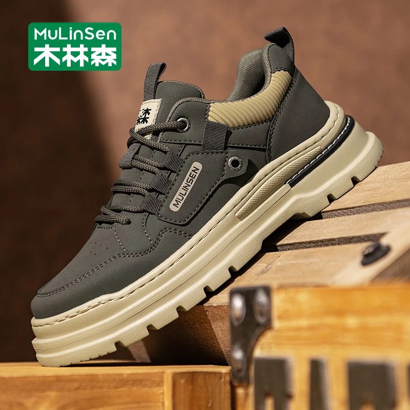 木林森男士工装鞋2025新款秋季休闲板鞋运动低帮厚底耐磨马丁潮鞋
