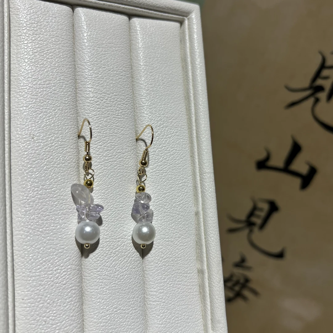 【月月家】R051天然水晶 原创紫水晶水晶设计款耳坠 多样性发其一