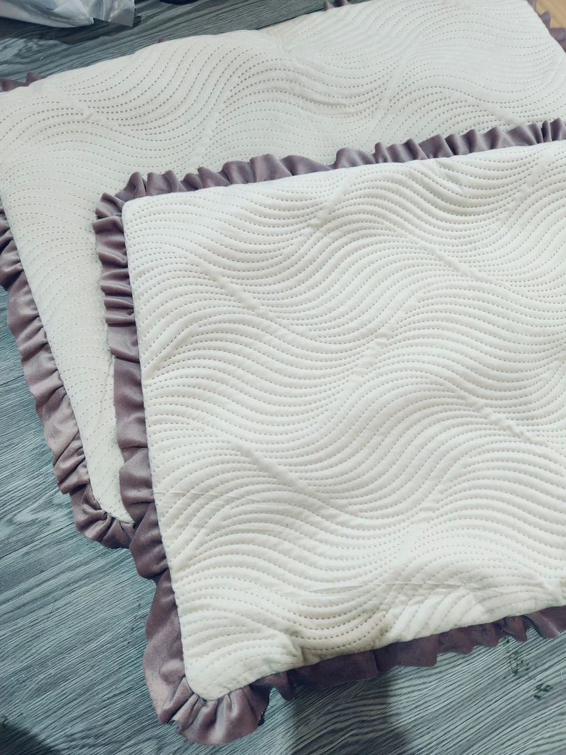 外贸高品质卡其色六层加厚枕套粉紫色花边款尺寸50*70左右发一对