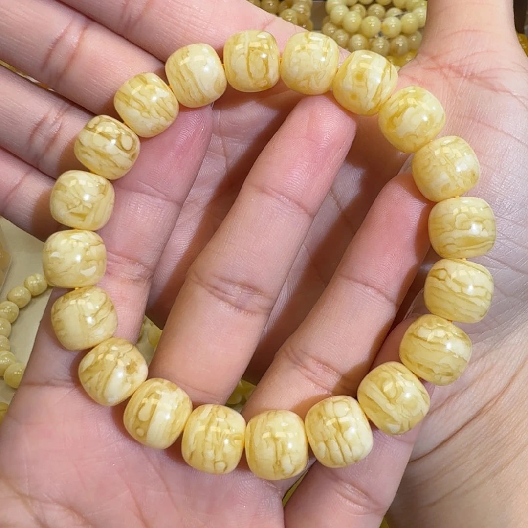 琥珀未镶嵌珠宝奇石12m同料虎皮花蜡微瑕手串21.4
