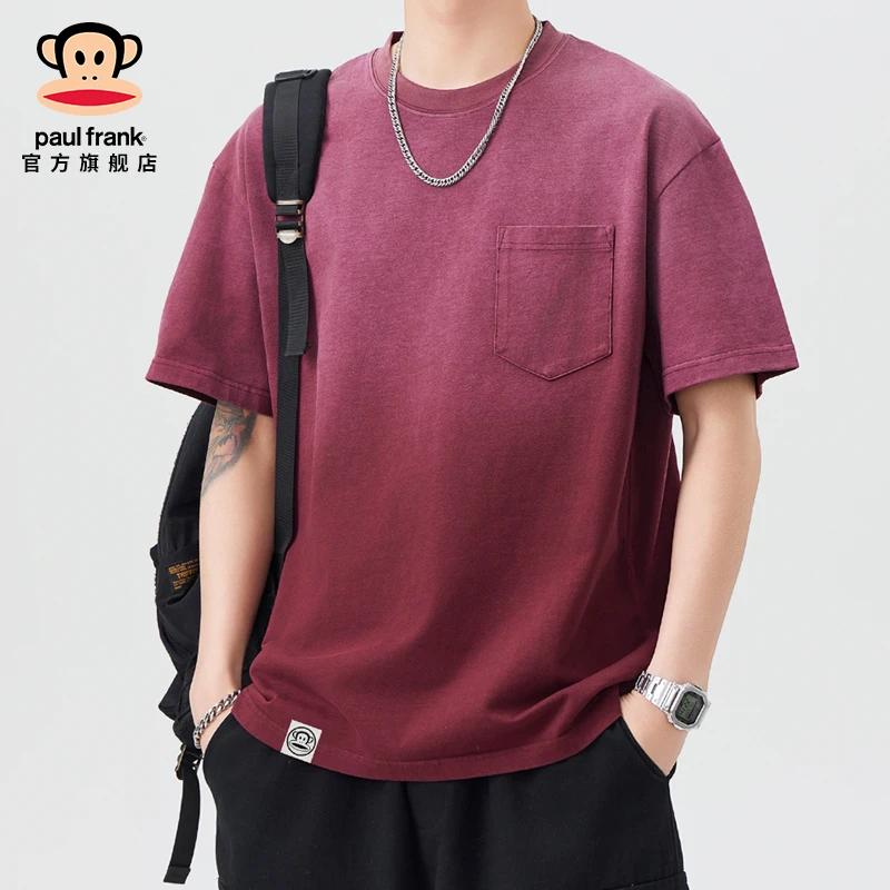 paul frank/大嘴猴2025新款渐变短袖t恤男夏季潮牌宽松百搭上衣服