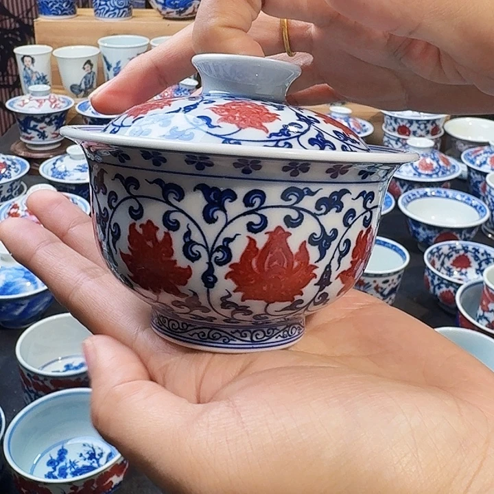 O***n缠枝莲盖碗原矿手绘