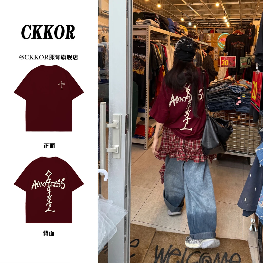 CKKOR夏季新款字母印花短袖t恤女宽松显瘦百搭休闲穿搭欧美上衣服