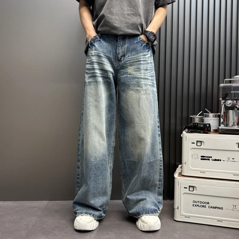 2025新款男士复古做旧宽松大直筒垂感拖地男美式做旧宽松男士长裤