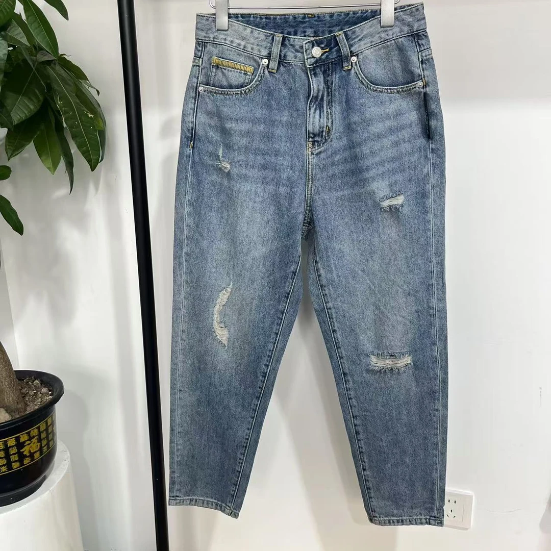 P-18 潮牌秋季男士简约时尚蓝色水洗磨破·直筒休闲牛仔裤 45123