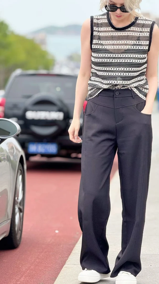 CJ 窄版西装阔腿裤直筒高腰显瘦香蕉裤弯刀阔腿裤