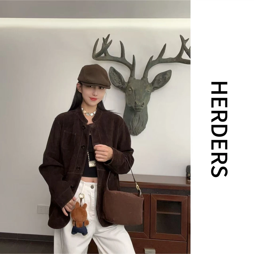 HERDERS 短款圆领纽扣款多色皮衣 256752