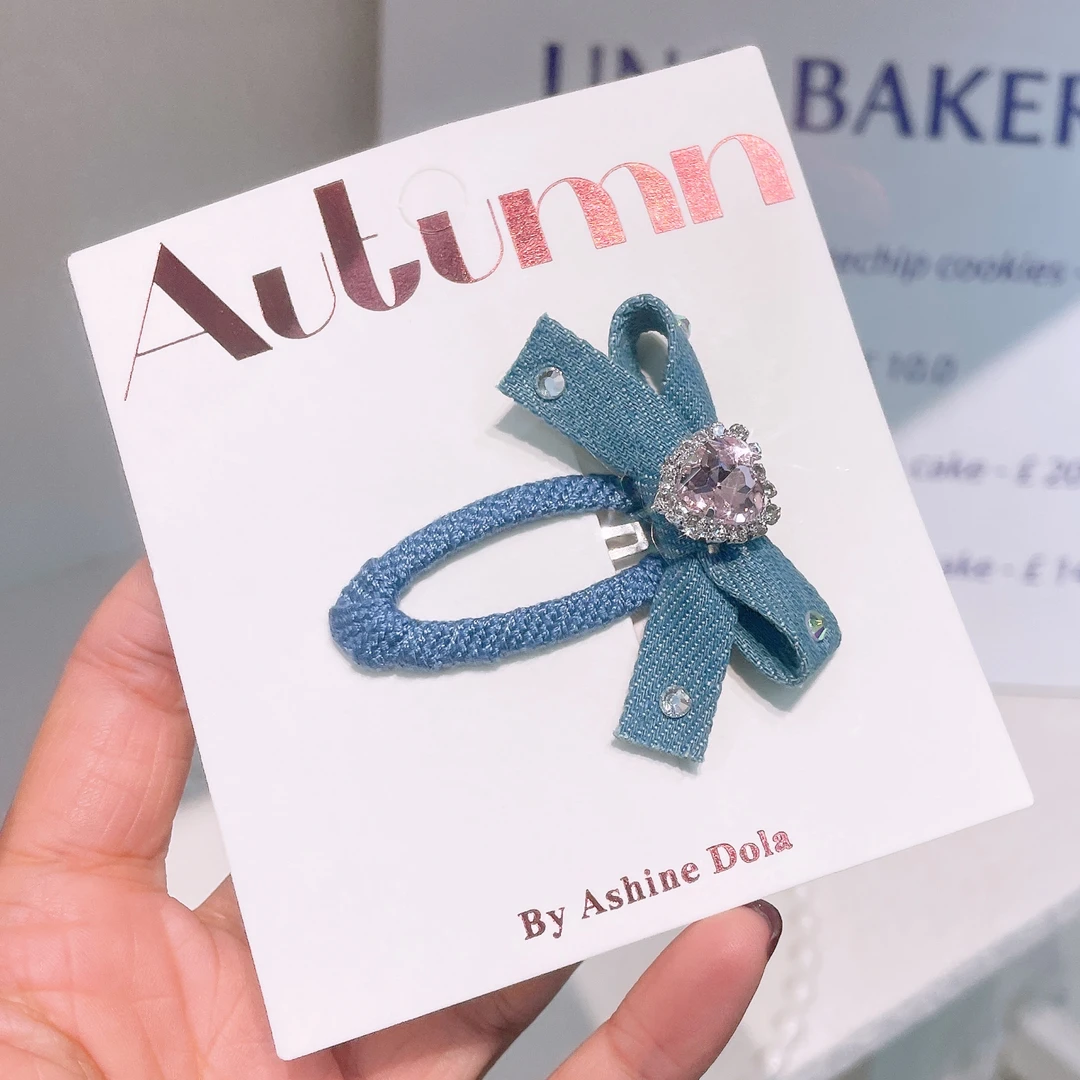 A-6604  dl 1个蓝色布艺爱心爆闪切面甜酷碎发掰掰夹        发圈